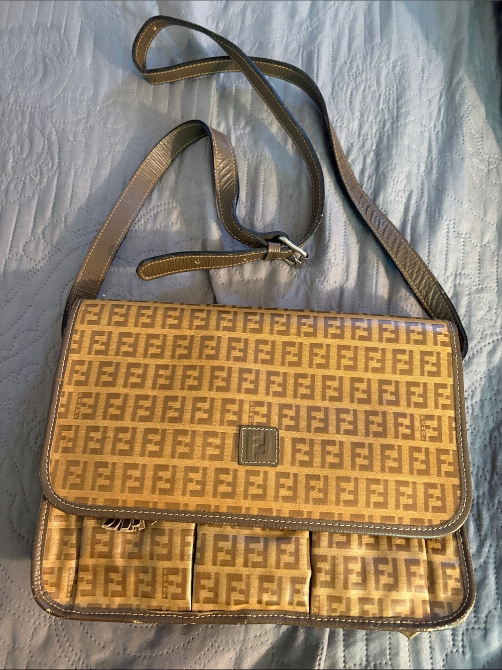 Fendi Beige & Brown FF Logo Messenger Bag “Authentic Vintage”